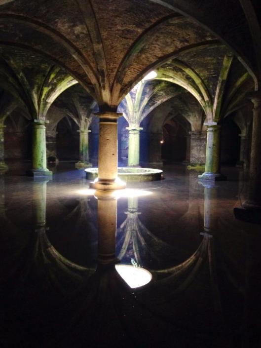 The Portuguese water cistern in El Jadida. It only has 5 cm of water covering the floor now, but it used to be filled to the top of the pillars.